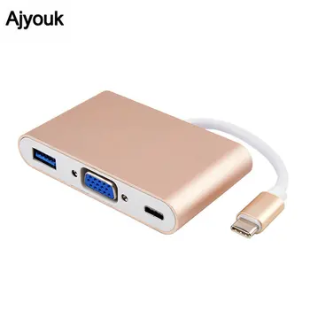 

100PCS USB 3.1 Type-C To Female VGA +USB 3.0 HUB+ USB-C PD Multiport Digital AV Adapter For Apple Macbook Huawei matebook Xiaomi