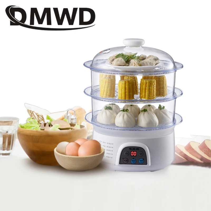 DMWD 3 Layers Food Steamer Basket Mini Intelligent Timing Auto power