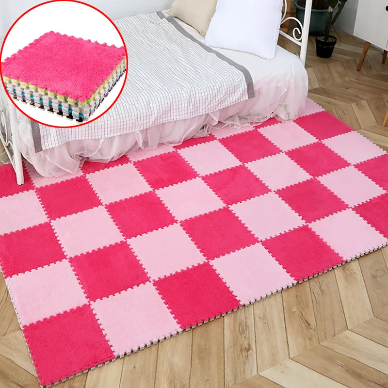 

30x30x1CM Shaggy DIY Puzzle Mat Long Hair Villi Carpet Foam Jigsaw Mat Plush Warm Soft Area Rug Children Baby Playmats