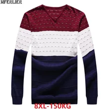 MFERLIER, зимний мужской свитер, пэчворк, вязанные хлопковые пуловеры с геометрическим рисунком, свитера для мужчин, большие размеры, 5XL, 7XL, 8XL, домашние Топы