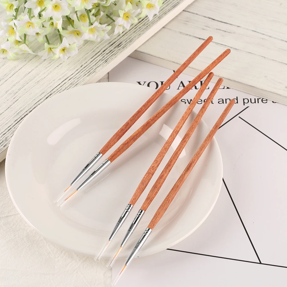 UV Gel Nail Brush Set Redwood Handle Acrylic Drawing Brush Liner Painting Pen Gel Polish Crystal Nail Art Manicure Tools 5 pcs   (5)