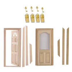 1:12 Кукольный домик Миниатюрные деревянные двери набор неокрашенный и замок с ключами для Аксессуары для кукольных домов