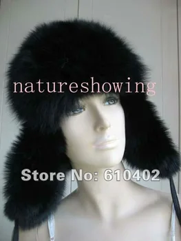 

women 's real fox fur hats/caps fully handmade(black)4#