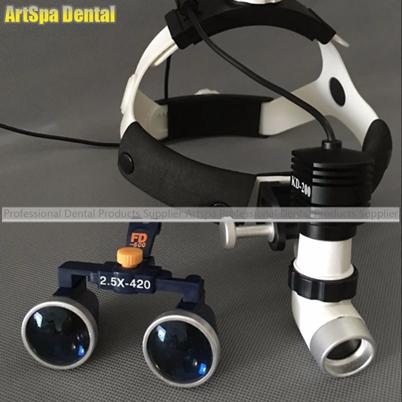  3.5X 420mm Portable Dental Binocular Loupes + One-way Moveable LED surgical Headlight
