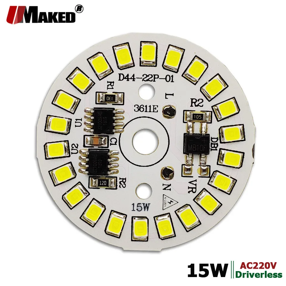 AC 220 В светодиодный PCB 15 Вт Dia44mm SMD2835 1350lm модуль алюминиевая лампа пластина умный IC