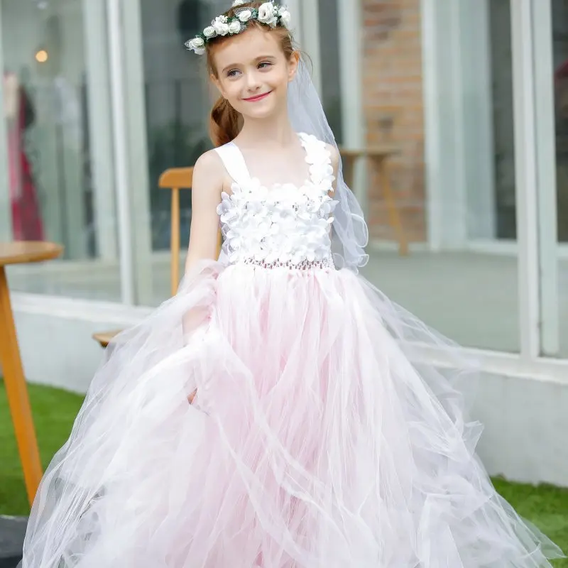 Buy Elegant Pink Color White Flower Girl Dresses