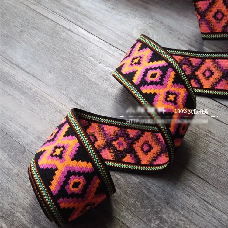 

6Meters/lot wide 5cm New national wind elastic retro Jacquard Ribbon Elastic band elastic cord pants skirt accessories AC1322