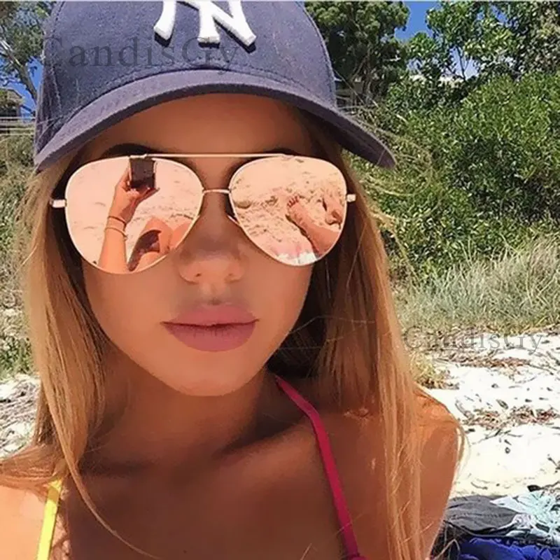 New Fashion Flat Lens Mirror aviation Sunglasses Women Stylish Sun Glasses Lady Men Metal Frame Eyewear High Quality