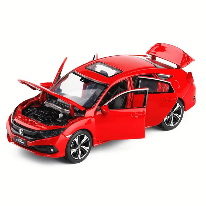 

1/32 2019 HONDA NEW CIVIC Toy Cars Metal Die-casting Model Pull Back Sound And Light Toys For Children's Birthday Gift