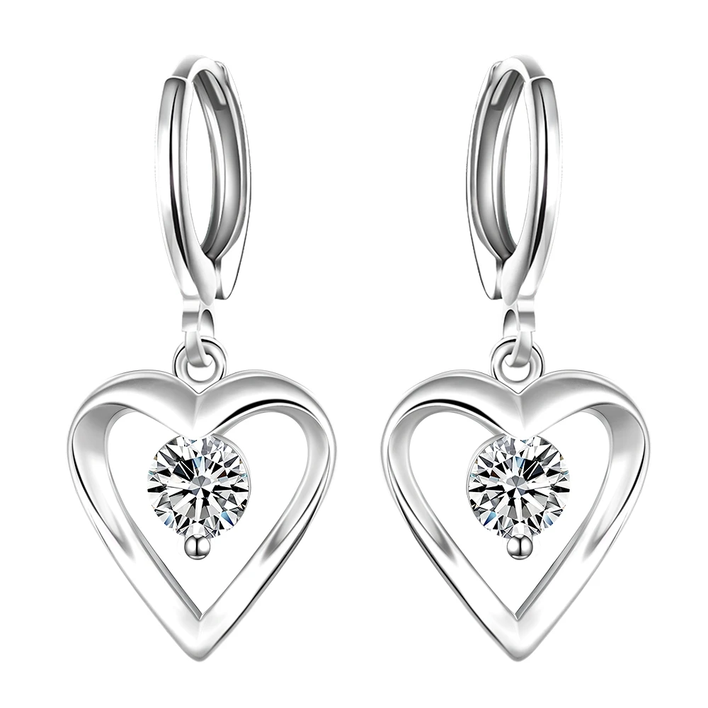 

Heart Crystal Earrings for Women Anniversary Love Gifts Vintage Silver plated Earrings Boucle D'oreille Bague Femme