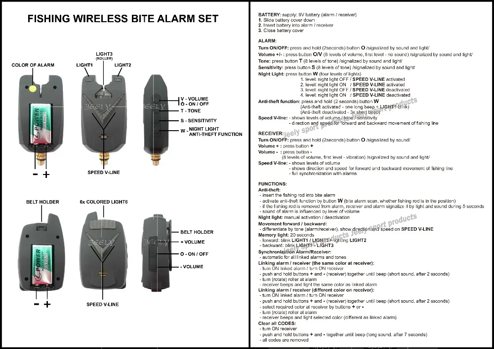 JY68-4, сигнализатор укуса для рыбалки, беспроводной набор сигнализаций укуса для рыбалки, 8 светодиодный набор сигнализации для ловли карпа(4 будильника+ 1 приемник