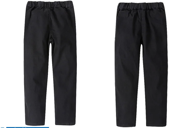 От 3 до 16 лет брюки для больших мальчиков; повседневные однотонные хлопковые прямые брюки для мальчиков; школьная одежда с эластичной резинкой на талии; детские брюки для мальчиков-подростков - Цвет: black