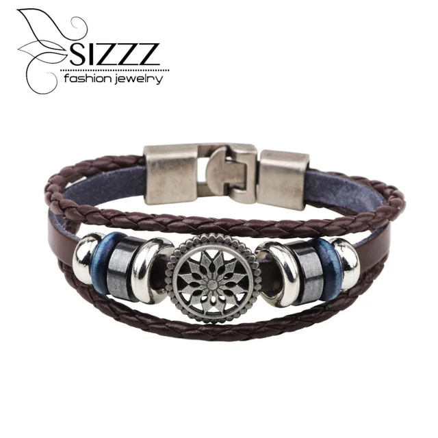 Gioielli di moda Sun Flower Lega di Roccia Bikers Perline Braccialetto di Cuoio Gioielli di moda Sun Flower Lega di Roccia Bikers Perline Braccialetto di Cuoio