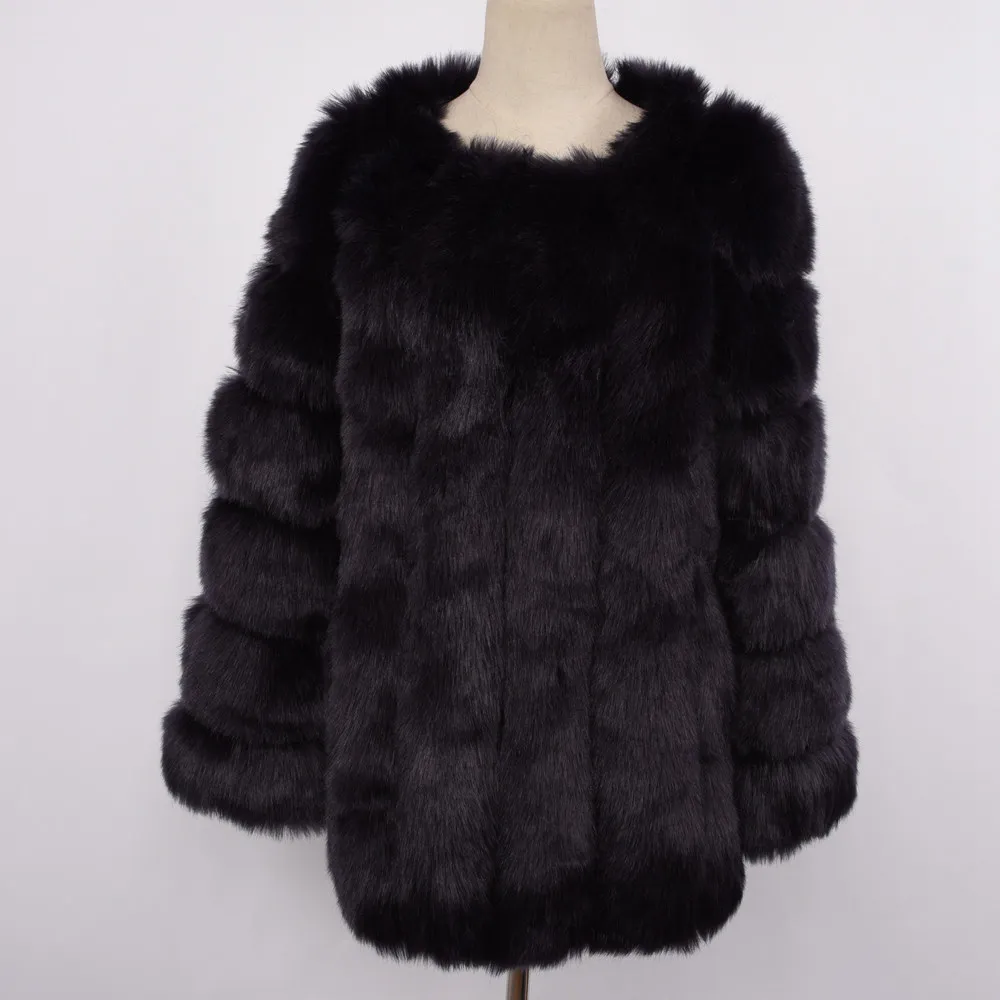 Женская Шуба из искусственного меха, пушистая Меховая куртка из искусственного меха, зимний толстый теплый мех, модный стиль, высокое качество, розничная/ S8409 - Цвет: Navy