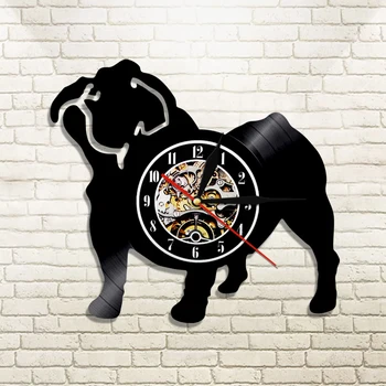 

1Piece Vinyl Record Clock French Bulldog Pet Cute Animal Wall Decor Retro Hanging Clock Handmade Creative Gifts