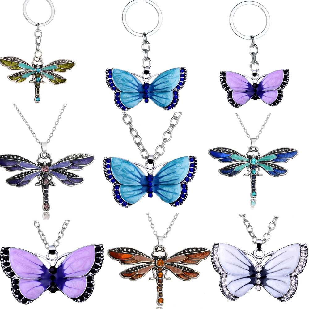

Lovely Dragonfly Charm Butterfly Pendant Necklace For Women Jewelry Silver Chain Necklace Animal Pendants Christmas Gift Xmas