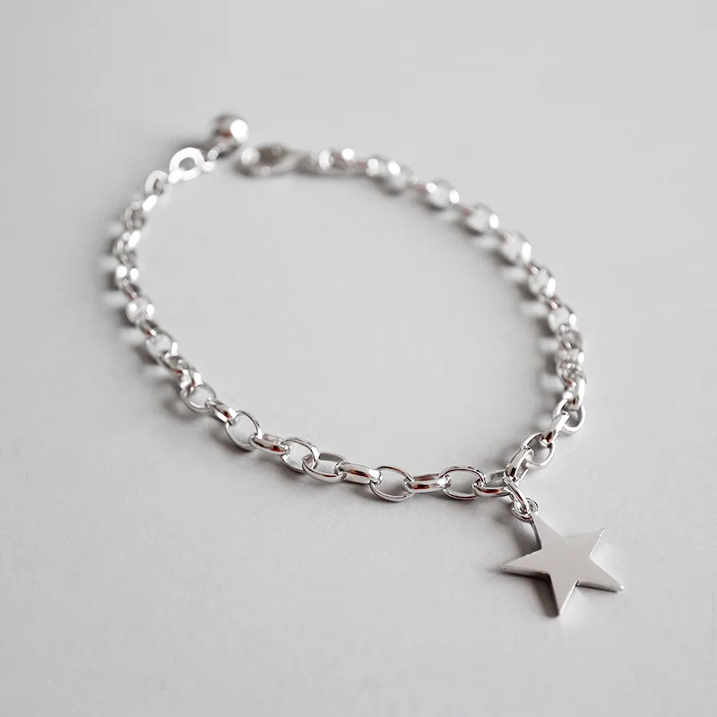

1pc Authentic 925 Sterling silver OPEN Link Chain &Polished Star Chain Bracelet fine Jewelry Charms S38