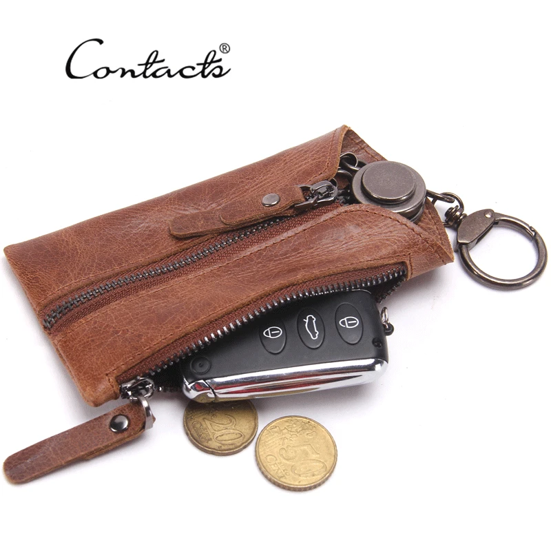 Car Key Holder Genuine Leather Keychain Zipper Purse Car Key Holder Case Mini Man Small Wallet Bag Key Organizer Keepers 2019