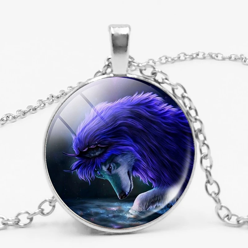 Gothic Custom Necklace Gothic Nymph Nordic Wiccan Murano Glass Wolf Cabochon Dark Necklace Glass Pendant Collares Kids Jewelry