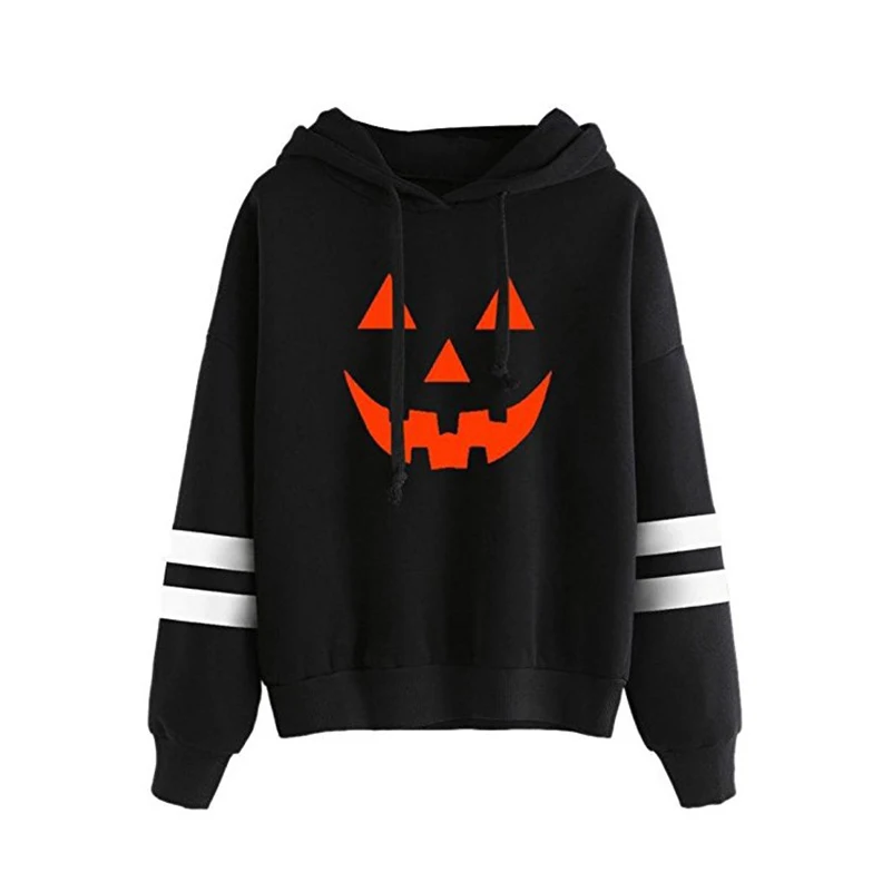 Halloween Print Hoodies Women Plus Size Long Sleeve Hooded Sweatshirts