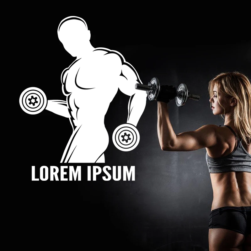 Gym Sticker Fitness Dumbbells Crossfit Muscle Decal Body-building Posters Vinyl Wall Decals Parede Decor Gym Sticker JSL009