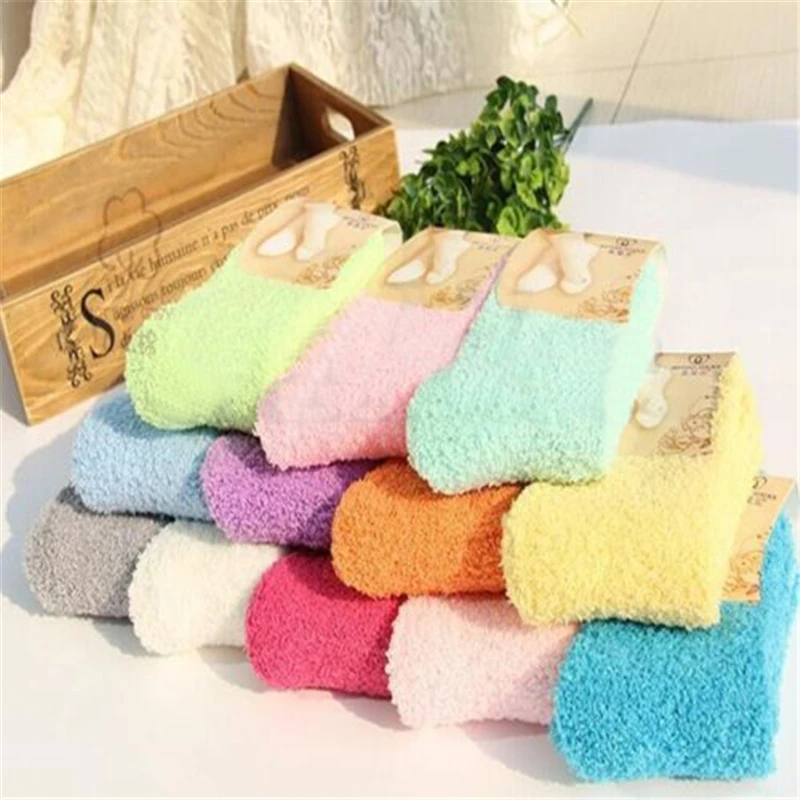 

Sale Coral velvet Floor Women socks Candy Color Winter Socks Coral Fleece Lined Slipper Non Slip Soft Bed Sleep Socks