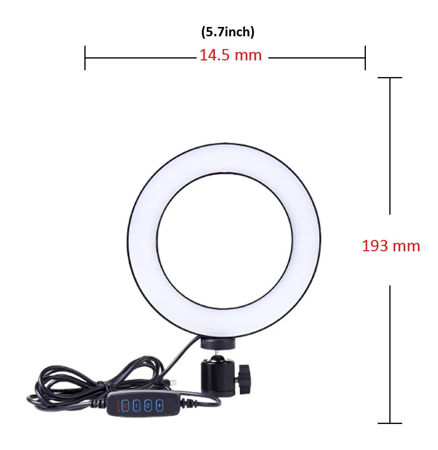 Диммируемый светодиодный светильник для студийной камеры с кольцом для телефона, видео свет 12W 2700 K-5500 K, штатив для фотографии, лампа для селфи, палка, круглый стол, освещение - Цвет: Only 5.7inch Ring
