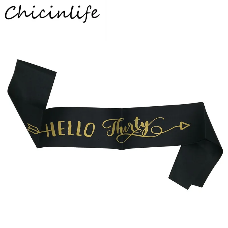 

Chicinlife 1Pcs Black Hello Thirty Satin Sash 30th Birthday Party Celebrate Fun Birthday Gift Decoration Supplies