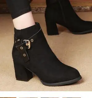

2018 new women's cotton shoes round head thick with high heels belt buckle wild increase women's cotton shoes.