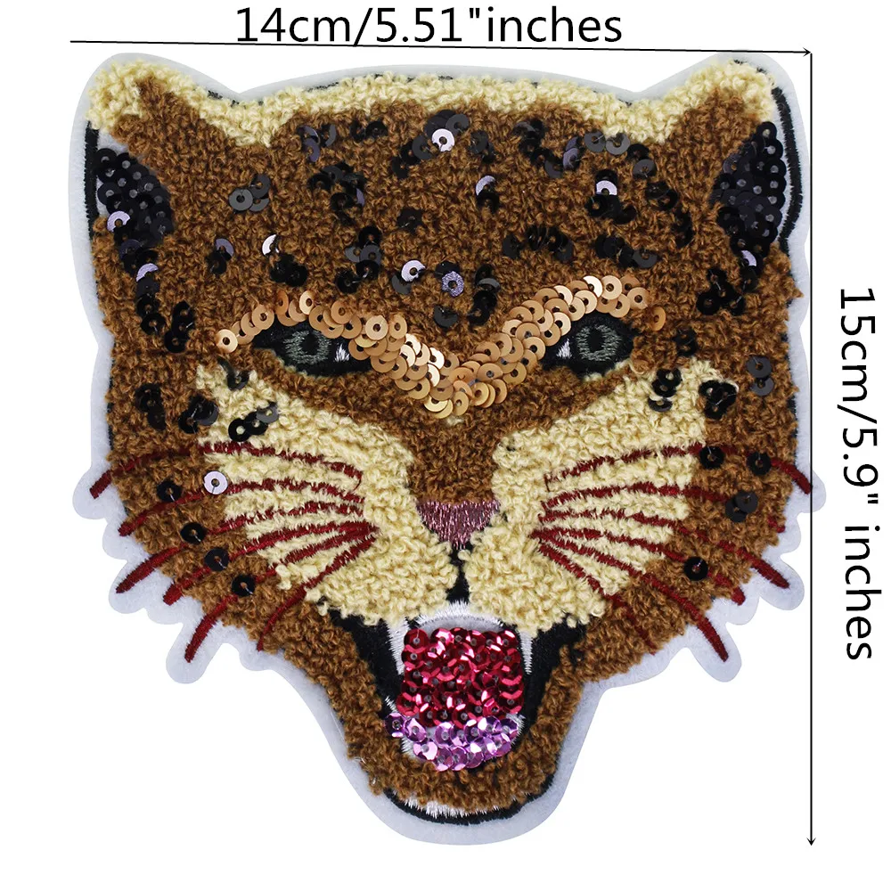 Крутая леопардовая голова полотенца вышивка аппликация с блестками тканевая нашивка для одежды пришить на значки для пошивное Ремесло 10 штук