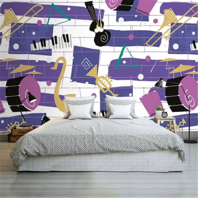 Us 23 82 20 Off Cartoon Wallpapers Purple Mural Photo Wallpapers Simple Wallpaper For Kids Room Musical Instruments Wall Papers Home Decor In
