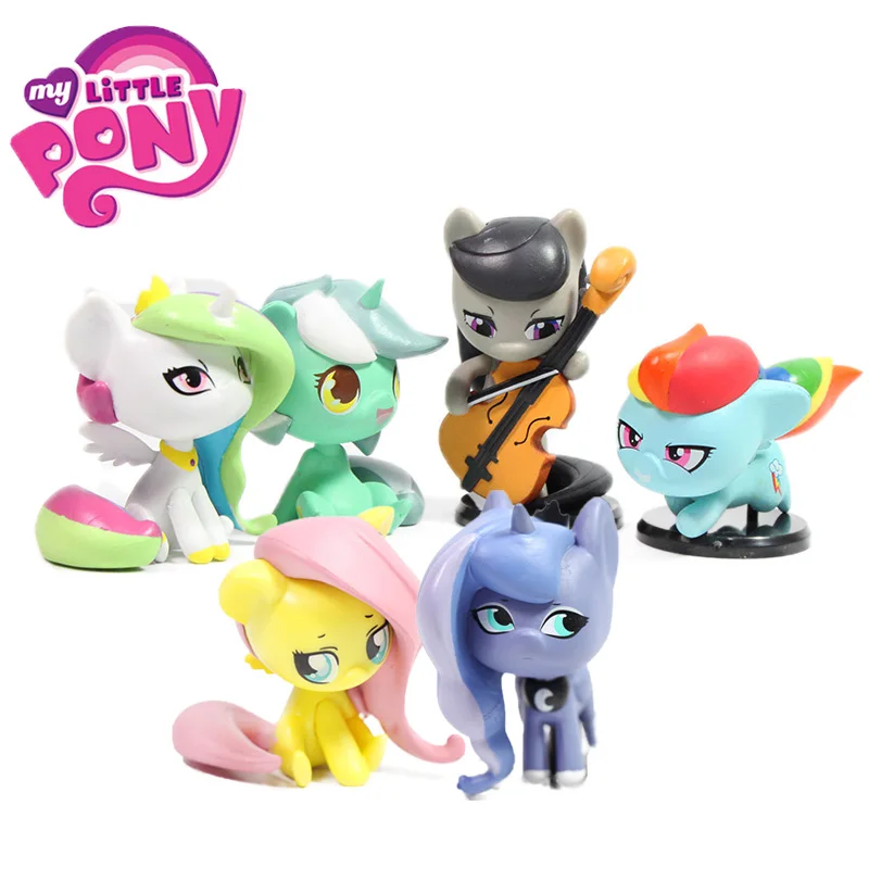 6 шт. в версии My Little Pony игрушки принцесса Луна Rarity Applejack Octavia Melody Fluttershy серебряная