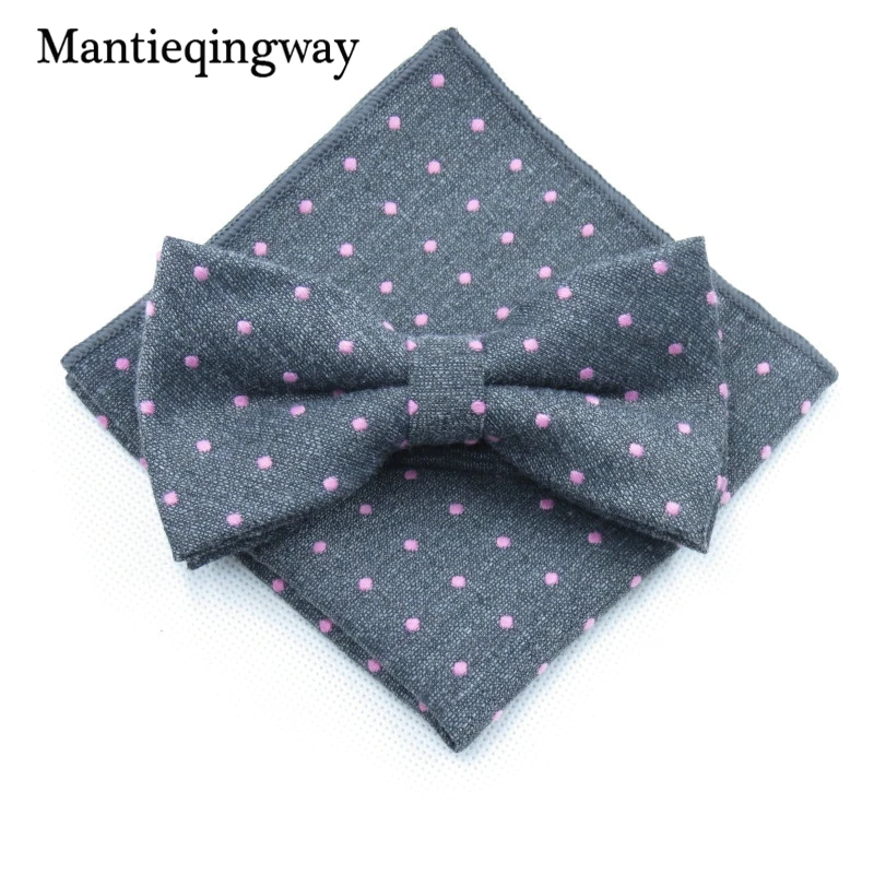 Mantieqingway хлопчатобумажный галстук-бабочка комплекты носовых платков для мужские свадебные горошек печатных тощий лук галстуки тонкий