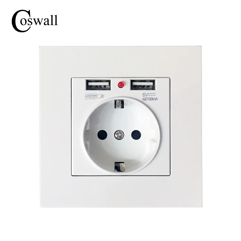 

Coswall 2017 Best Dual USB Port 2.1A Wall Charger Adapter EU Plug Socket Power Outlet Panel