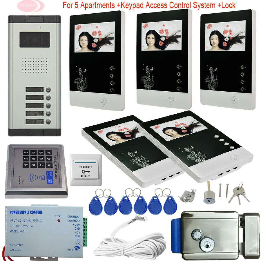 5 Apartments Home Security Video Door Intercom 5 Keys Outdoor Unit ...