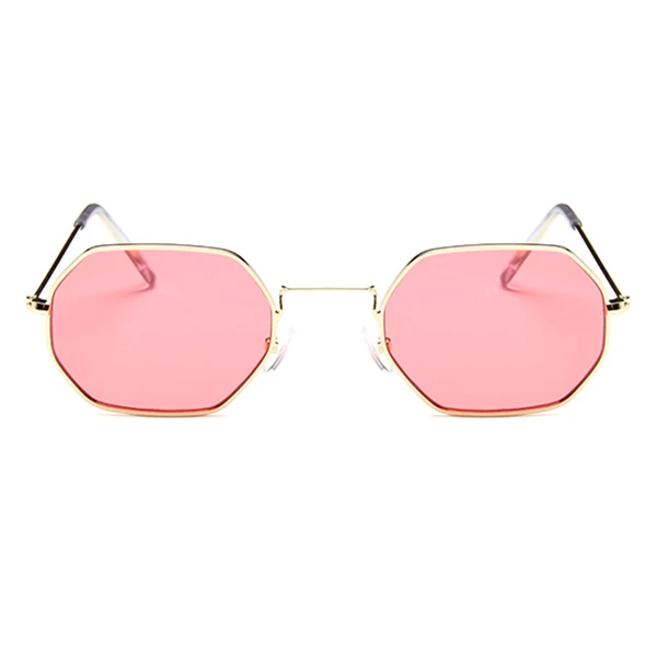 Модные солнцезащитные очки женские брендовые дизайнерские маленькие оправа для очков многогранник прозрачные солнцезащитные очки Мужские Винтажные Солнцезащитные очки Шестигранная металлическая оправа - Цвет линз: Gold Pink