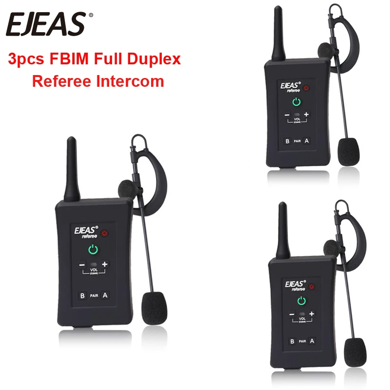 3pcs Latest EJEAS Brand FBIM Football Soccer Referee Motorcycle Bluetooth Intercom Full Duplex BT Referee Headset
