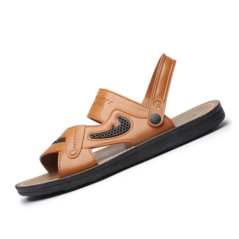 MEN SANDALS MEN SLIPPER BEACH SANDALS LEATHER SLIDES COMFORTABLE