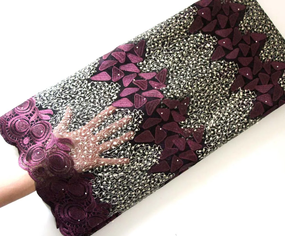 Purple tulle lace fabric