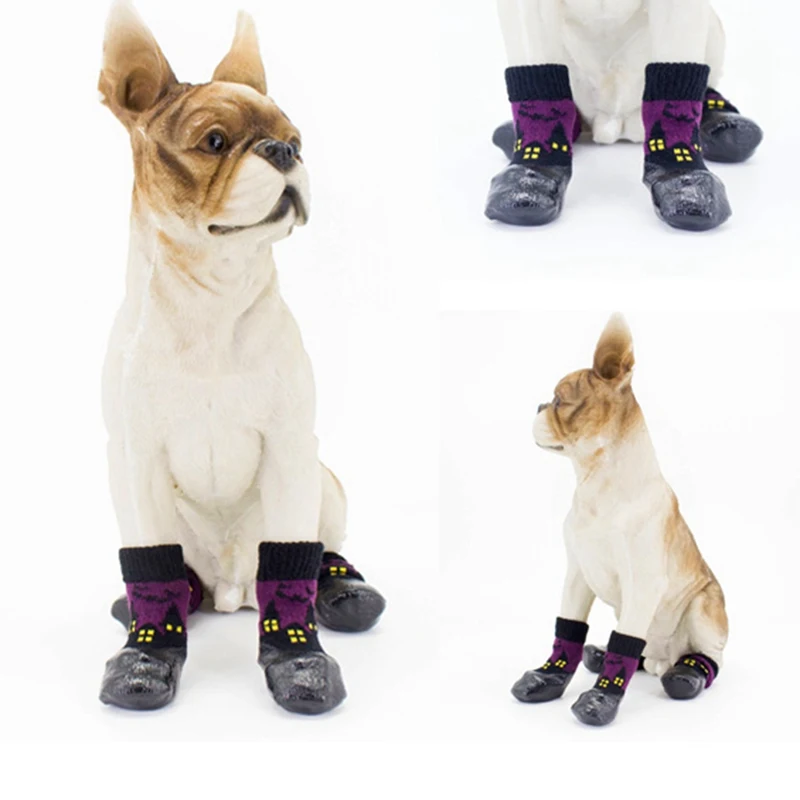 Хэллоуин Pet водонепроницаемые противоскользящие фиолетовые носки Резиновая подошва лапы протекторы Маленькие Средние Большие Собаки грязезащищенные ноги крышка