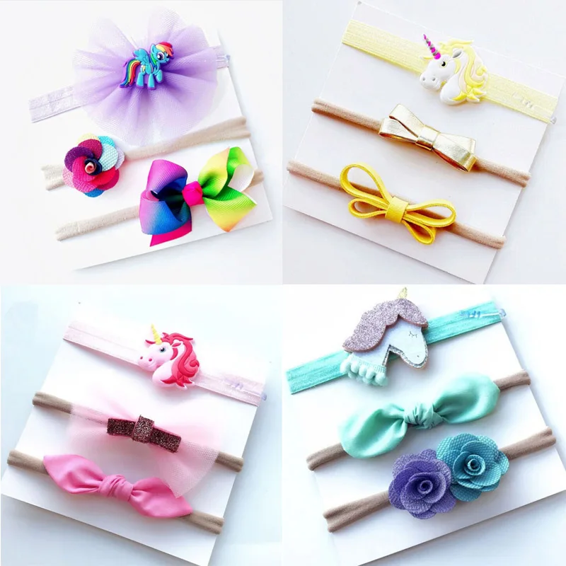 

3PCS/Lot Baby Girls Headband Unicorn Party Toddler Kids Girls Bow Floral Elastic Hair Band Baby Hair Accessories 0-5Y