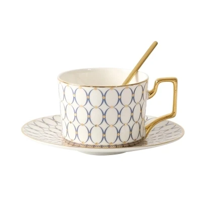 

European Creative Coffee Cup Saucer Set Household Afternoon Tea Cup With Tray Simple Gold Painted Ceramic Breakfast Milk Mug
