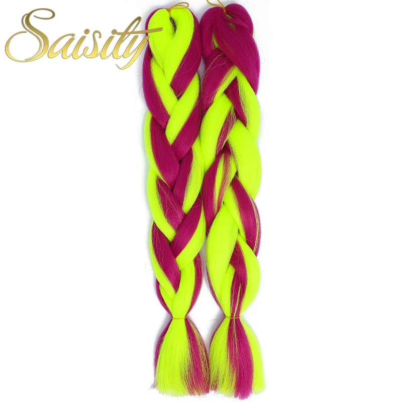 Saisity Synthetic Crochet Hair Extensions Jumbo Braids Purple Pink Blue Red Blend Color Braiding Hair - Цвет: P1B/27