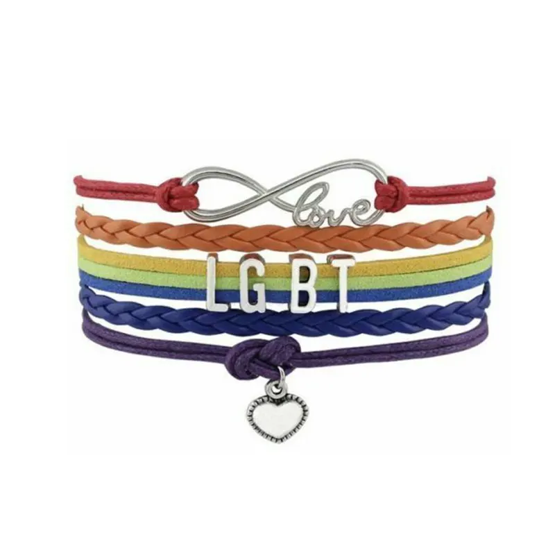 

Personal Men Women Rainbow Lesbian LGBT Gay Pride Bracelet Infinity Love Heart Charms Pendant Friendship Bracelets Jewelry