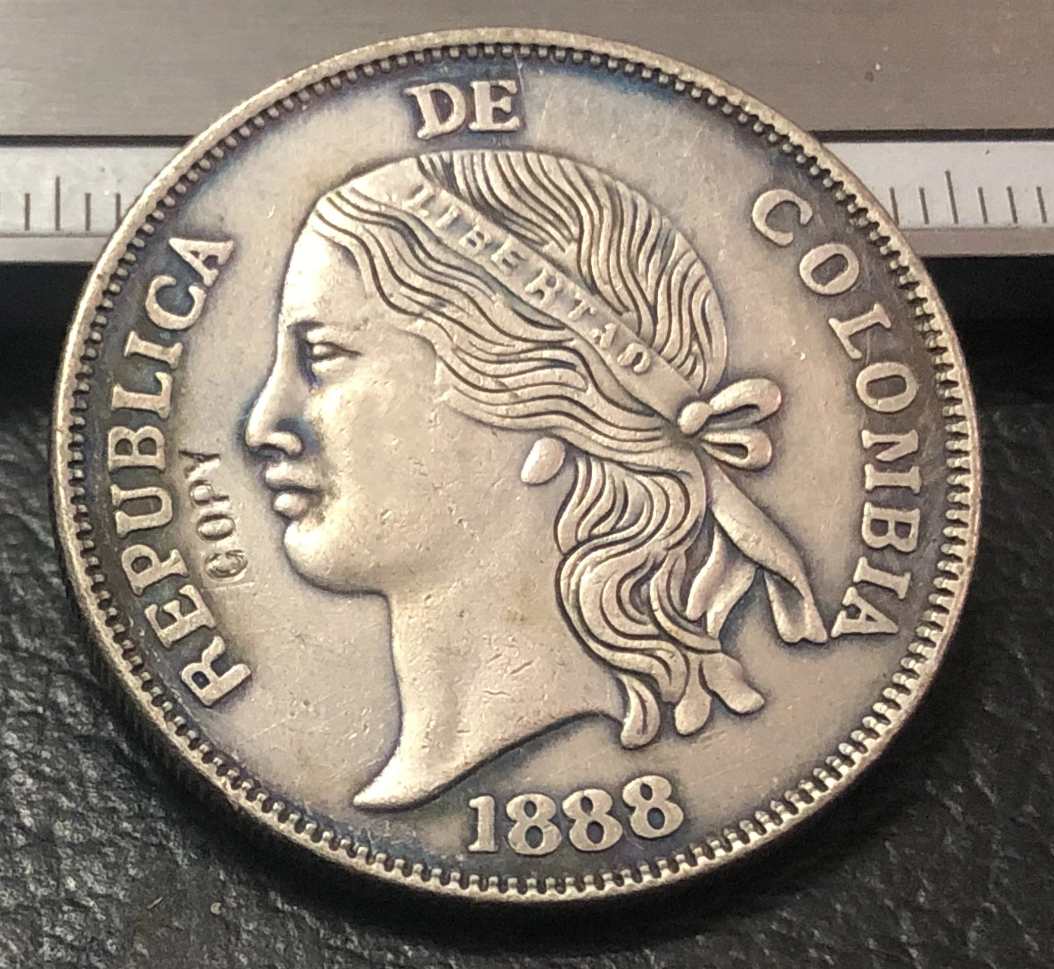 

1888 Colombia Old peso 5 Decimos Silver plated Copy Coin