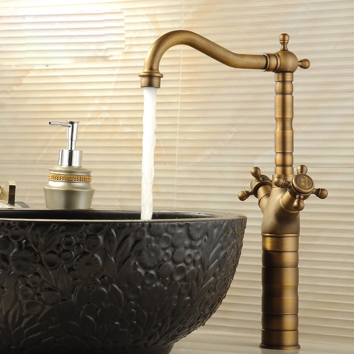 

Single Handle High Bar Two-Handle Deck Mounted Bathroom Sink Faucet Aged Bronze, Brushed Finish Lavatory Faucet