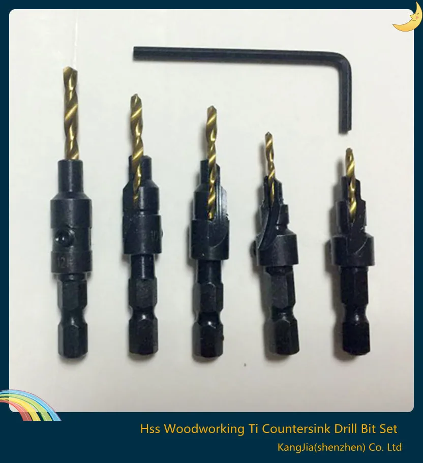 5pcs Hss Hexagonal Shank Woodworking Drill Countersink Drill Bit Set