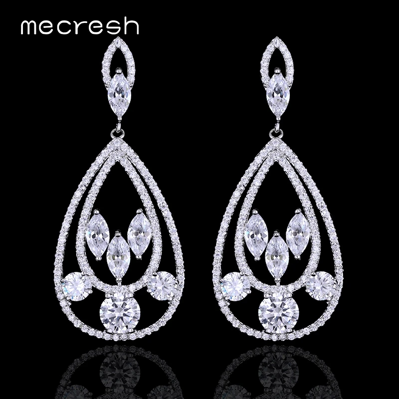 Mecresh 2018 Fashion Earrings Cubic Zirconia Long Earrings for Women Luxury Jewelry EH684