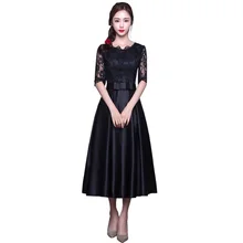 Elegante Oansatz Lace Halbarm Tee Länge Schwarz Abendkleider Medium Lange 2016 Neue Plus Größe