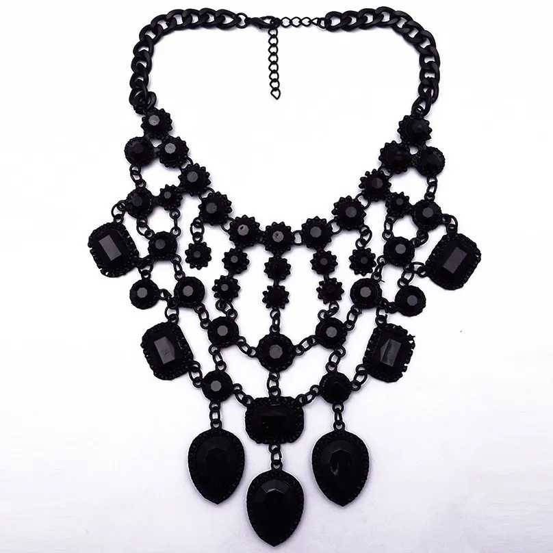 Лучшие леди новые оптовые цены, модное ожерелье Европейский костюм кристалл чокер кисточкой нагрудник кулон ожерелье массивные ювелирные изделия B2515 - Окраска металла: Black
